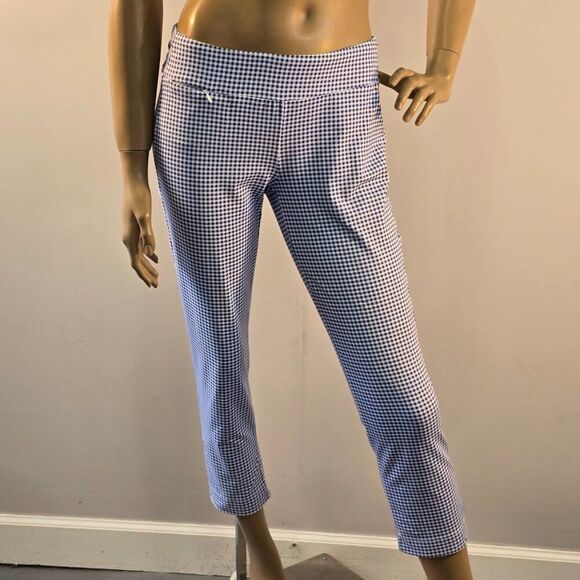 J McLaughlin Leggings Crop Pants Womens Sz S Gingham Blue White Stretch Pull On - Picture 6 of 10